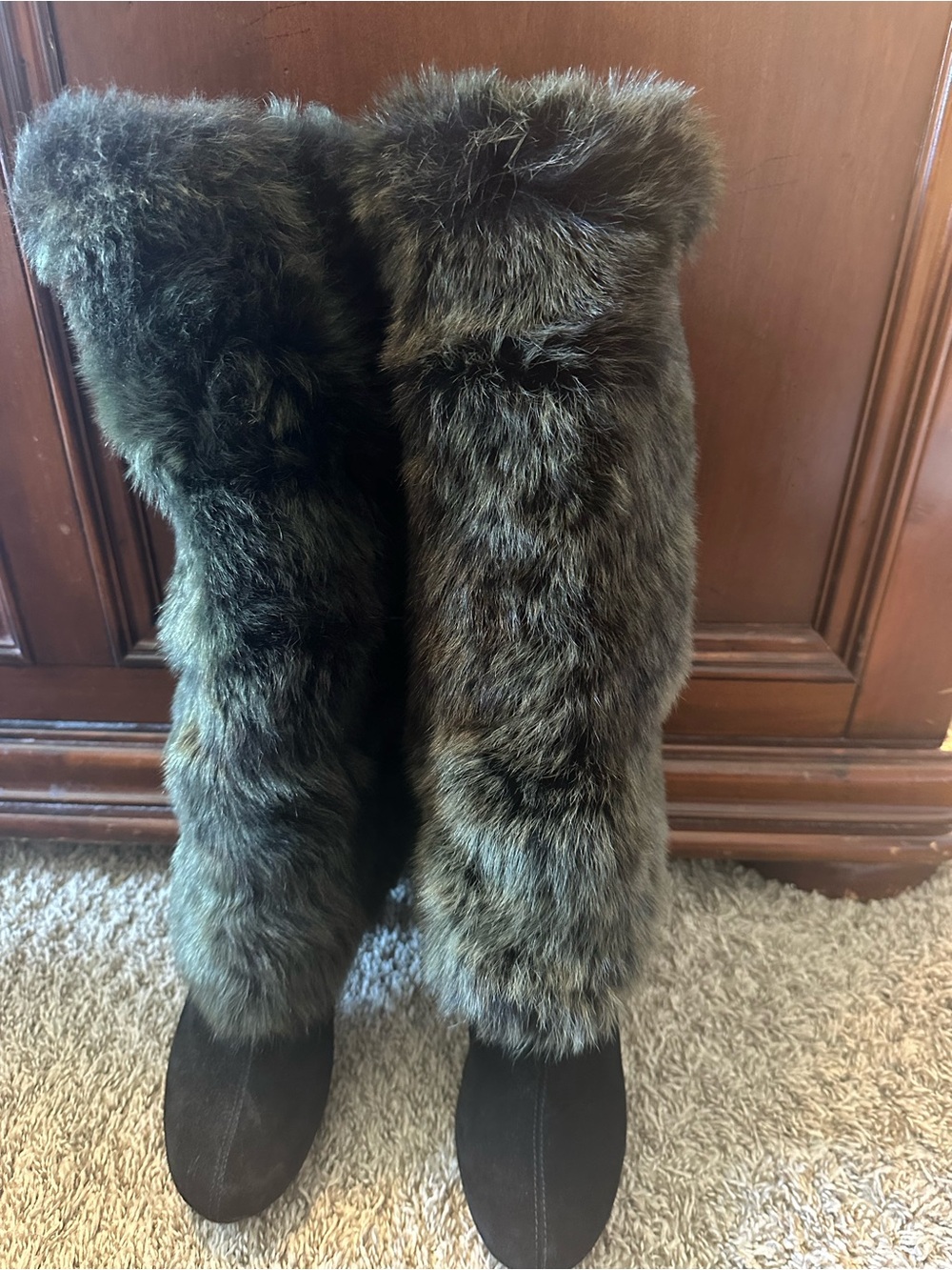 UGG Black Fur-Trimmed Heeled Boots